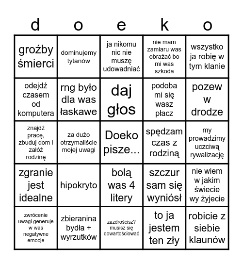 Łukasz idź dorzuć do pieca Bingo Card