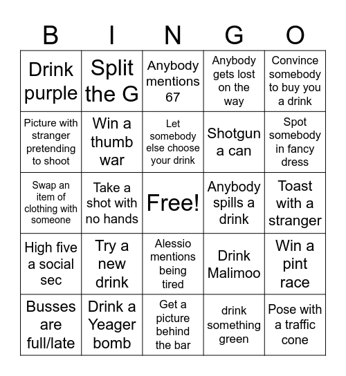 PUB BINGO 2025! Bingo Card