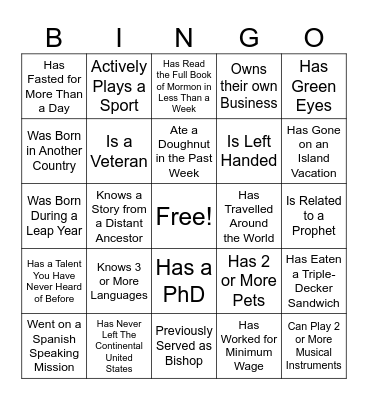 Ward Member Scavenger Hunt Bingo Card