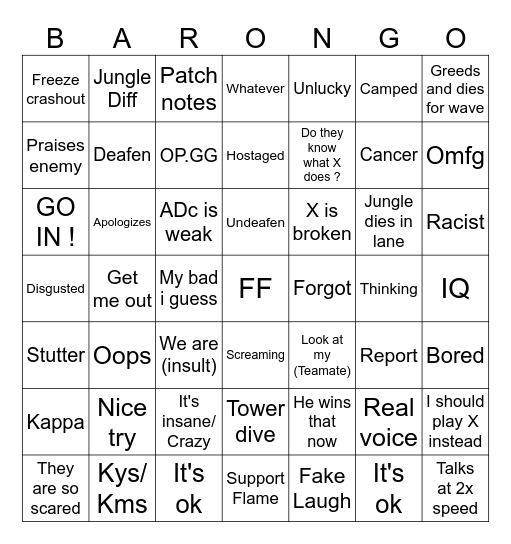 Untitled Bingo Card