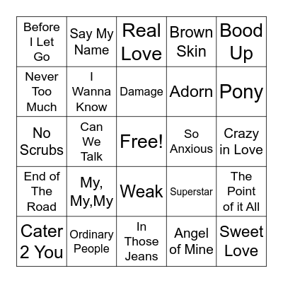 5 Points of Light "R&B Bingo" Bingo Card
