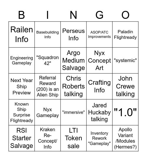CitizenCon Direct 2025 Bingo Card