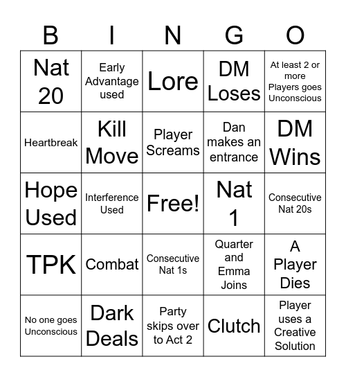 Bingo #18 Bingo Card