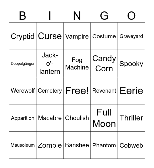 Halloween Homeroom Bingo Card