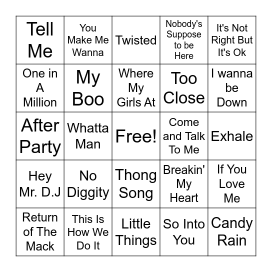 5 Points of Light "R&B Bingo" Bingo Card