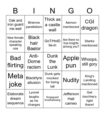 Dunk and Egg bingo Card