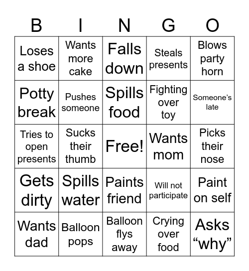 Toddler Bingo Card