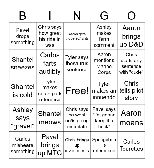 RSOC Bingo Card
