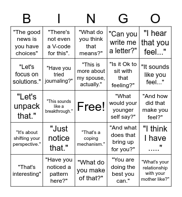 Therapy Speak Bingo Card