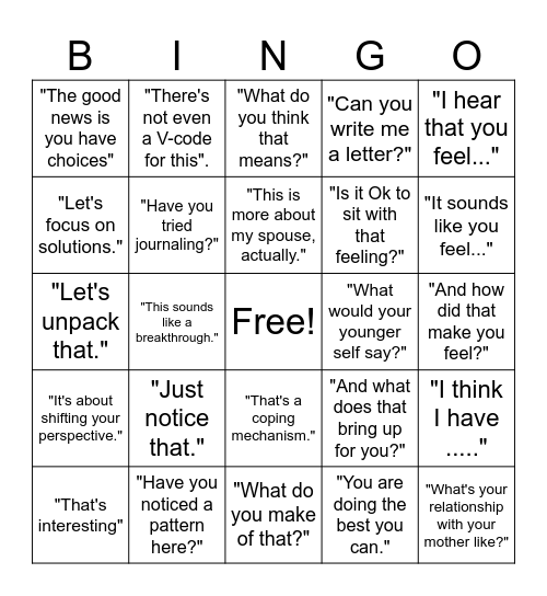 Therapy Speak Bingo Card