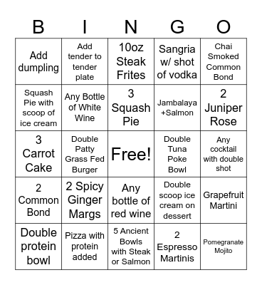Saturday PM Bingo Card