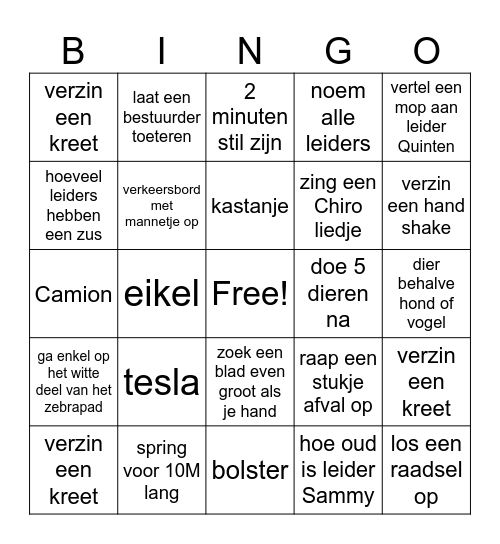 Chiro Bingo Card