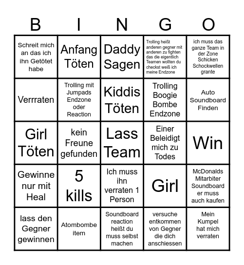 Fortnite Delulul Bingo Card