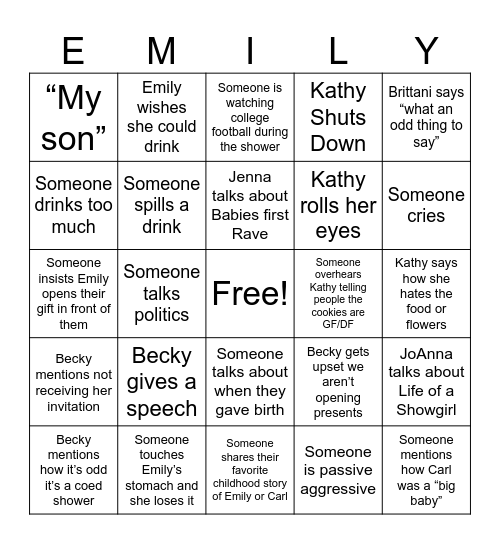 Baby Shower Bingo Card