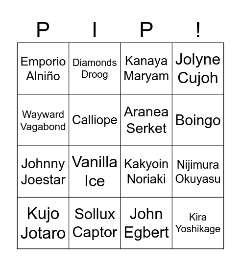 pip relatability bingo Card