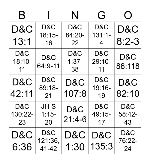 Doctrinal Mastery Bingo Card