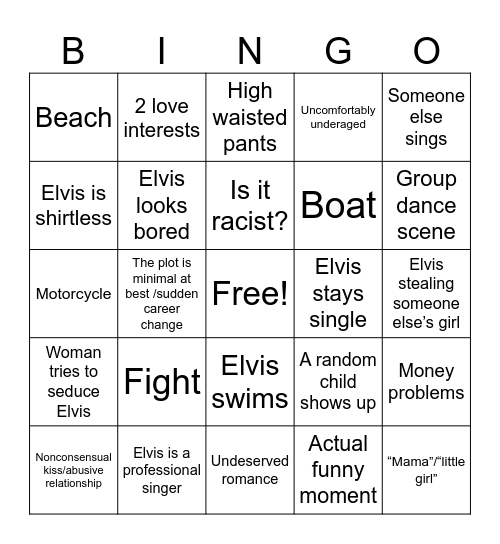 Elvis movies Bingo Card