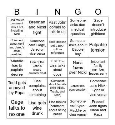 Wedding Bingo Card