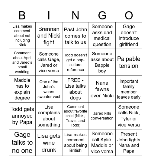 Wedding Bingo Card