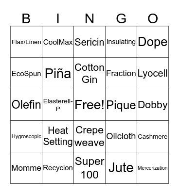 TEXTILES BINGO Card