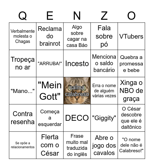 Benzo Bingo Card