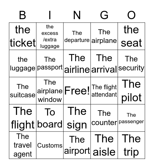 El Vocabulario de la Aerolínea Bingo Card