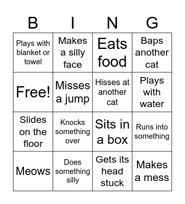 Mark the space when a cat... Bingo Card