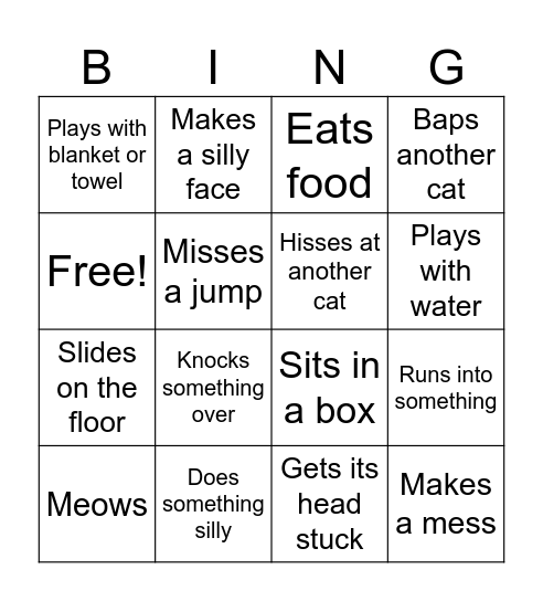 Mark the space when a cat... Bingo Card