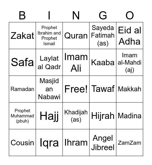 Muslim Journeys Bingo Card