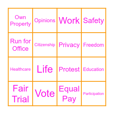 Girls Rights Bingo Card