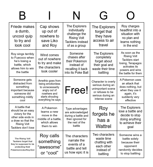 Pokemon Horizons Action Episode Bingo Card