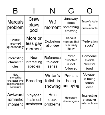 Star Trek Voyager Watch Party Bingo Card