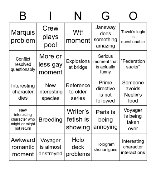 Star Trek Voyager Watch Party Bingo Card