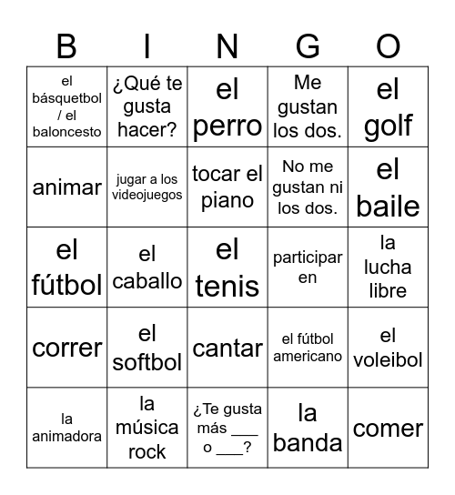 Deportes, Música y Actividades Bingo Card