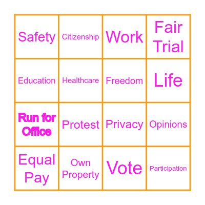 Girls Rights Bingo Card