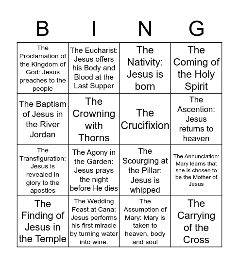 Rosary Bingo Card