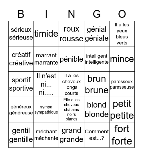 Fr 1 - Chap 3 voc  1  Bingo Card