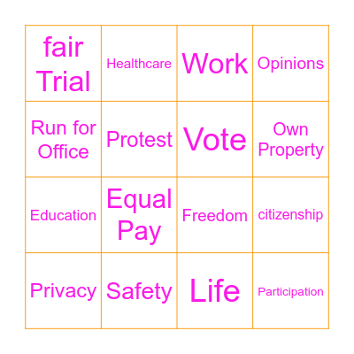 Girls Rights Bingo Card