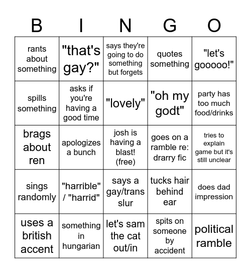 josh bingo! Bingo Card
