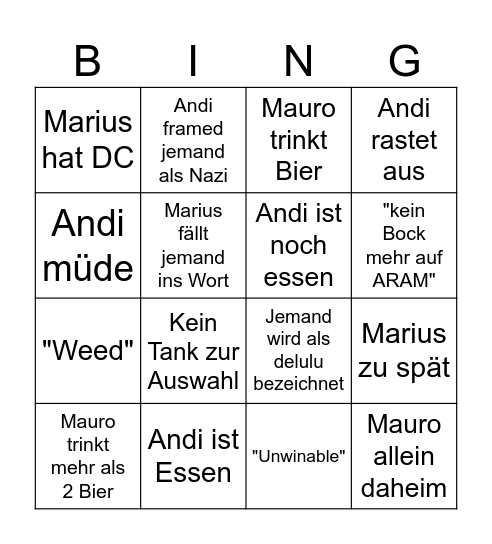 Staramtisch Bingo Card