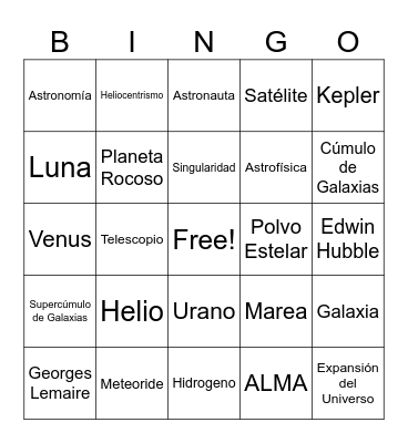 Bingo Universo Bingo Card