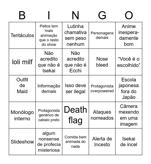 Bingo de Clichês de Animes Bingo Card