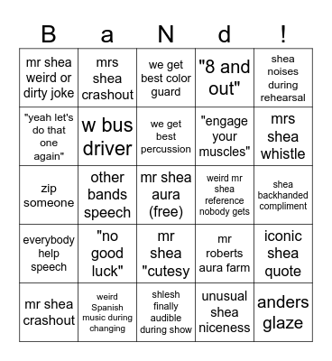 band bingo 😳🥳🚨🤑💴 Bingo Card