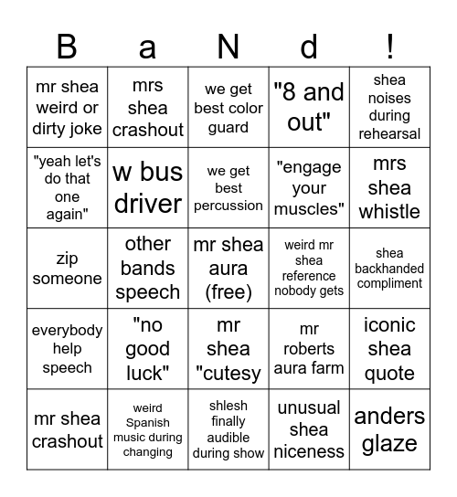 band bingo 😳🥳🚨🤑💴 Bingo Card