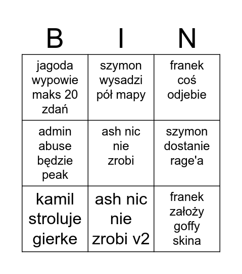 bingo na admin abuse Bingo Card