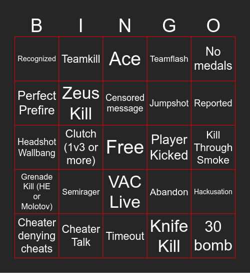 Red Trust Cheating Bingo Card