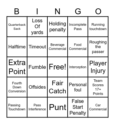Football Bingo Card