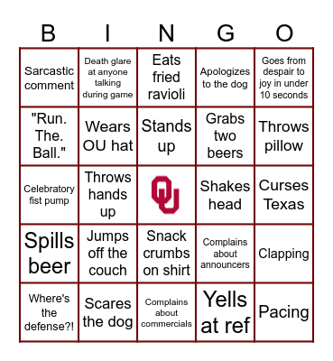 Husband Football Bingo Card