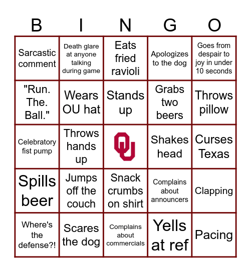 Husband Football Bingo Card