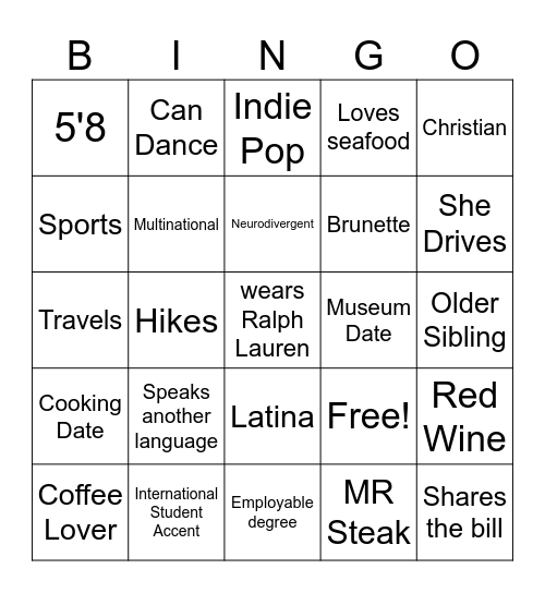 David's Type Bingo Card